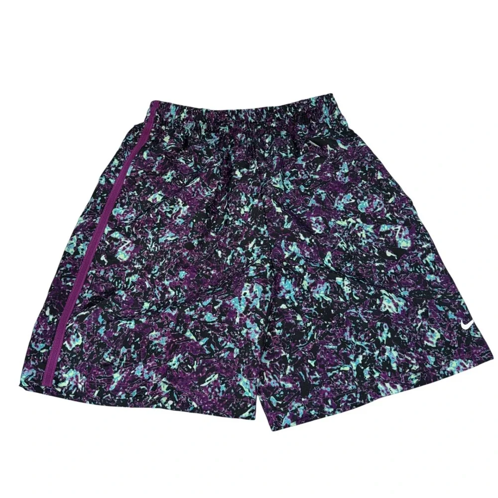 Nike Kids Dri-Fit Athletic‎ Shorts Purple Black Teal Abstract Print Size XL